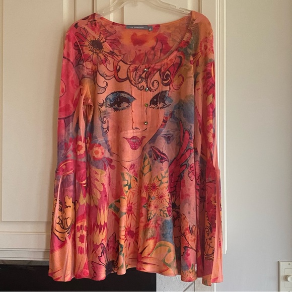 NY Collection Vibrant Artistic Long Sleeve Top - Picture 2 of 8